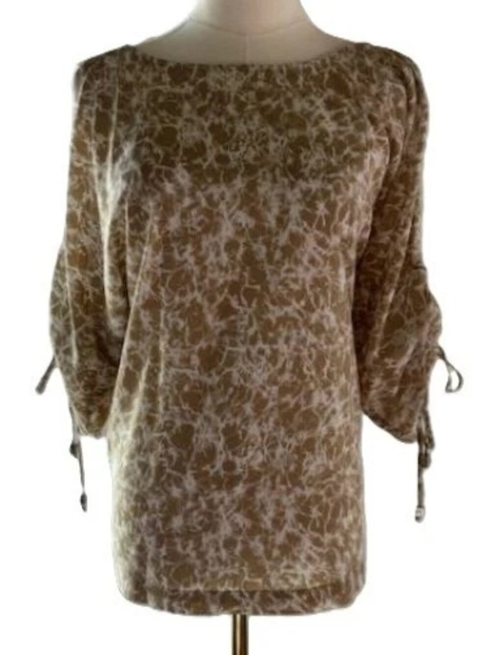 MICHAEL KORS Khaki & White-Cold-Shoulder-Blouse w/Ties on Sleeves ( S ) NWT $99